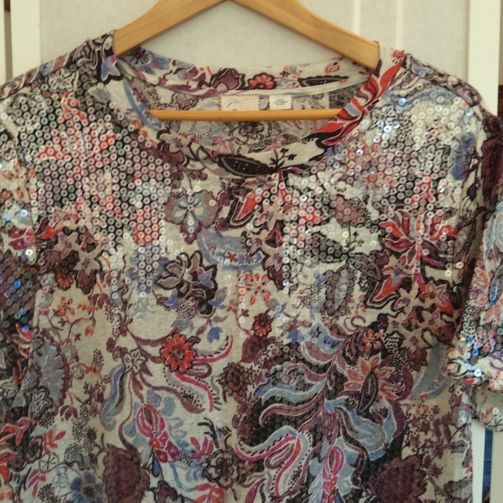 Anthropologie Postmark Floral Ssequin top - Picture 2 of 10